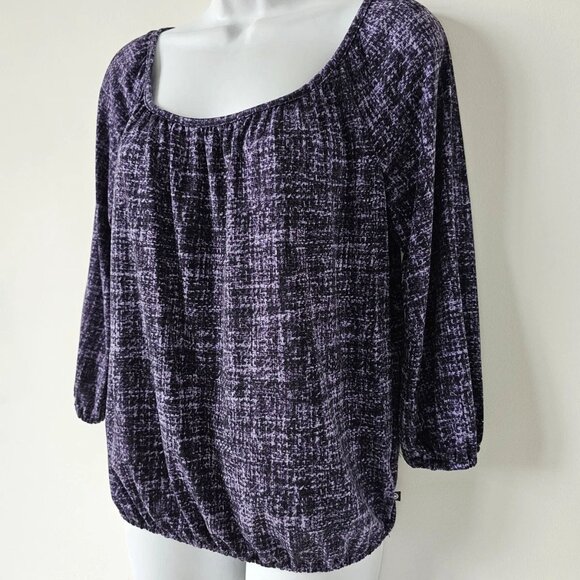 MICHAEL KORS Purple White Scoop Neck 3/4 Sleeve Jersey Top Small - Picture 2 of 5